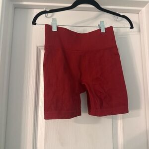 Amazon Ribbed High-Waist Red Bike Shorts - Stretchy Activewear